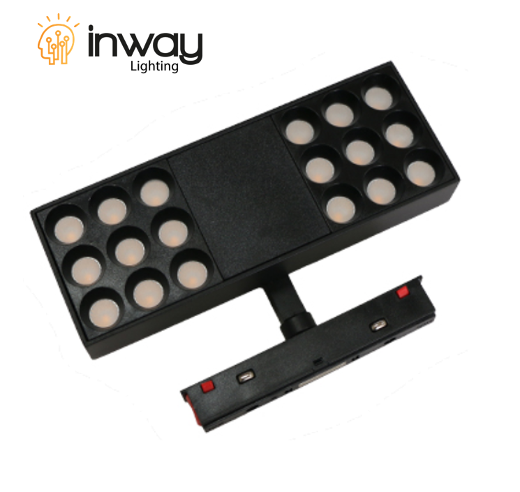 Lámpara Magnética LED tipo Spot Light p/Riel de 20mm de ancho con Rejilla, 18W, 6.69"(170mm), 4000K Blanco Natural, 48Vdc, Instalación: Empotrar o Superficie, 24 Grados, Negra