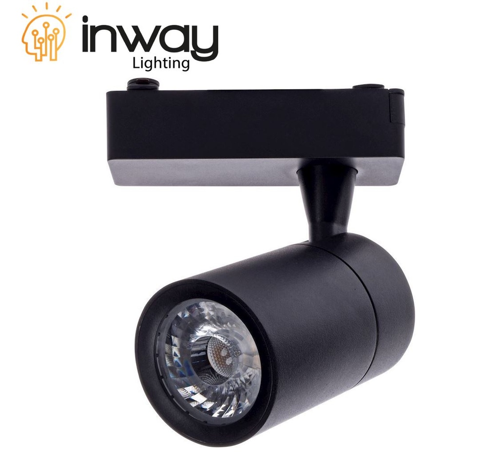 Lámpara de Riel (Track light) tipo COB de 2 cables, 15W, 6000K Blanco Frío, 100-260Vac, IP20, 38 Grados, Negro, Dimensiones: Φ73x100mm