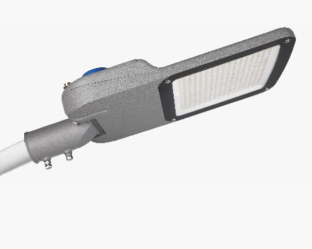 Lámpara de Calle LED DGIN-JY-120 con Base de 3 Pin, 120W, 3000K Blanco Cálido, Type III Medium, SANAN 3030, 100-277Vac, Dimmable de 0-10Vdc, Supresor de pico externo de 10KV, adaptador 40-50mm, IP65, Gris