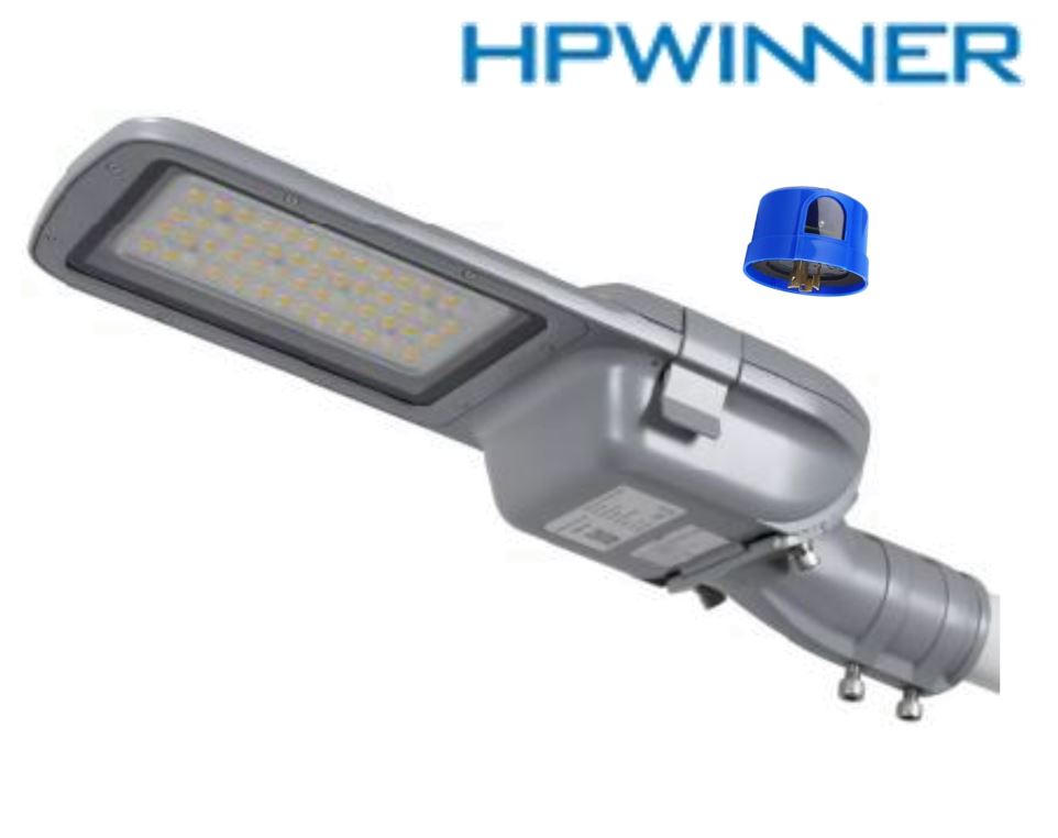 Lámpara de Calle LED Modular T65-N1 con Cristal, Desconector Eléctrico y Base de 3 Pin, 90W, 3000K Blanco Cálido, 1846, 1x51pcs, Type II Short, SANAN 5050, 100-277Vac, Dimmable de 0-10Vdc, Supresor de pico externo de 10KV, adaptador 40-50mm, IP68, Gris