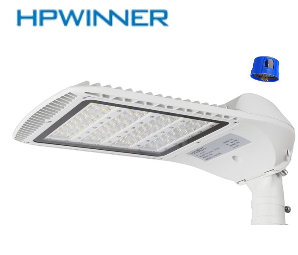 Lámpara de Calle LED Modular T85D-N4 con Cristal, Desconector Eléctrico y Base de 3 Pin, 215W, 3000K Blanco Cálido, 2111, 4x28pcs, Type II Medium, LUXEON 3030, 100-277Vac, Dimmable de 0-10Vdc, Supresor de pico externo de 20KV/10KA, adaptador 40-50mm, IP68, Gris