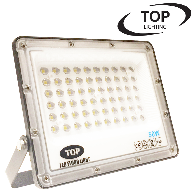 Reflector SMD TOP, 50W, 3000K Blanco Cálido, 100-265Vac, IP65, 90 Grados, Negra, Dimensiones: 160x205x26mm