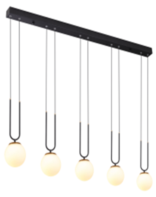 Lámpara LED Decorativa Colgante, DG51384P, 40W, 5x8W, 4000K Blanco Natural, 85-265Vac, Dimensiones: 1130x130x1500mm, IP20, Negro con dorado