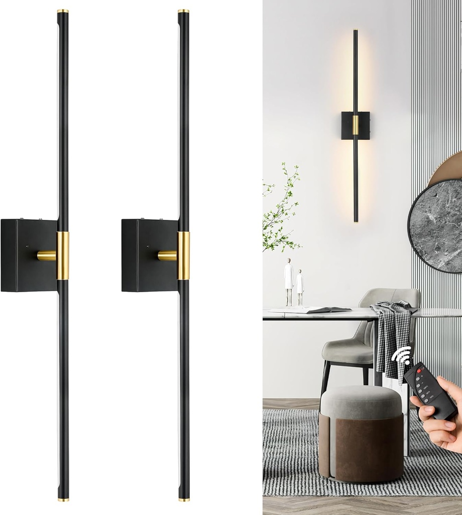 Lámpara LED Decorativa de Pared (aplique) Recargable, Luz indirecta, 5W, Múltiple CCT WW 3000K / NW 4000K / CW 6000K, Dimensiones: 720mm, IP20, Negro