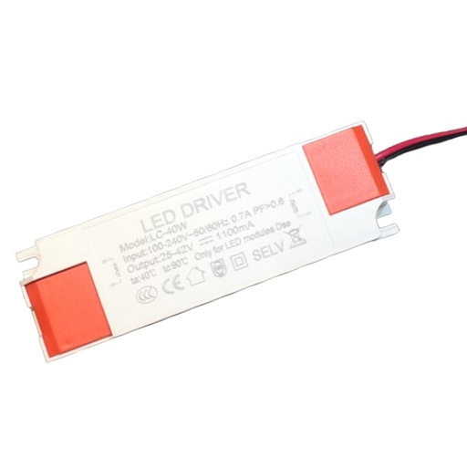 [IND-PR-00760] Driver p/Lámpara Lineal, IP20, 40W, 100-240Vac, Output: 25-42Vdc, 1100mA