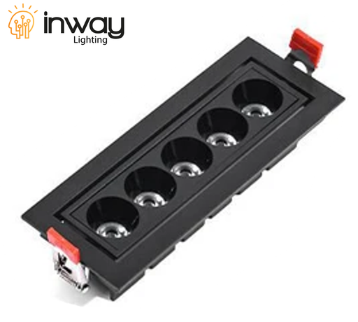 [IND-PR-00767] Lámpara Lineal LED con Rejilla para Empotrar, 10W, 5.82"(148mm), 4000K Blanco Natural, 100-260Vac, 24 Grados, Negra, Incluye: Clips