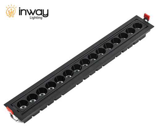 [IND-PR-00769] Lámpara Lineal LED con Rejilla para Empotrar, 30W, 16.29"(414mm), 4000K Blanco Natural, 100-260Vac, 24 Grados, Negra, Incluye: Clips