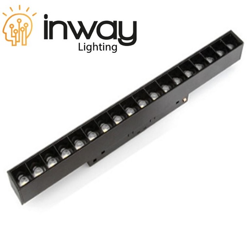 [IND-PR-00797] Lámpara Lineal Magnética LED p/Riel de 20mm de ancho con Rejilla, 12W, 8.77"(223mm), 4000K Blanco Natural, 48Vdc, Instalación: Empotrar o Superficie, 24 Grados, Negra