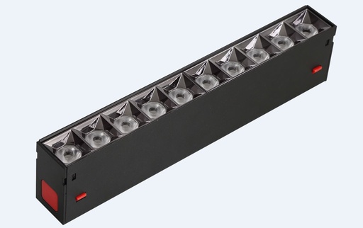 [IND-PR-00818] Lámpara Lineal Magnética LED p/Riel de 40mm de ancho con Rejilla, 16W, 10.63"(270mm), 4000K Blanco Natural, 100-260Vac, Dimmable, Instalación: Empotrar o Superficie, 38 Grados, Negra