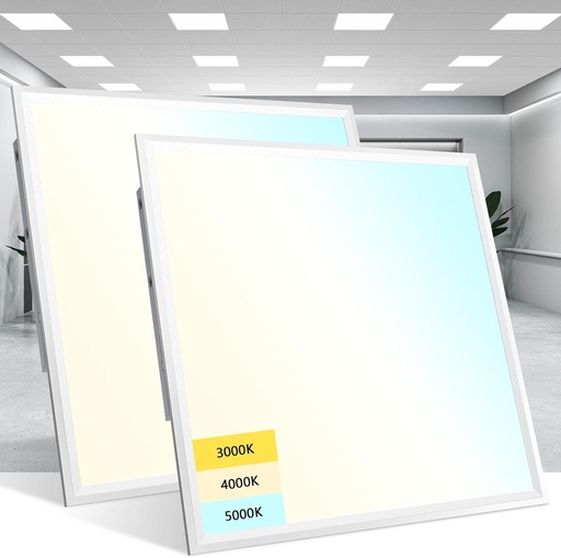 [IND-PR-00947] Kit Panel LED Cuadrado de Luz Directa (BackLit) p/Empotrar con Switch, 20W / 25W / 30W / 35W / 40W, Múltiple CCT WW 3000K / 3500K / NW 4000K / 5000K / CW 6000K, 110Lm/w, CRI≥80, 100-277Vac, Dimmable de 0-10Vdc, 24"x24"(600x600mm), Borde Blanco con Certificación UL