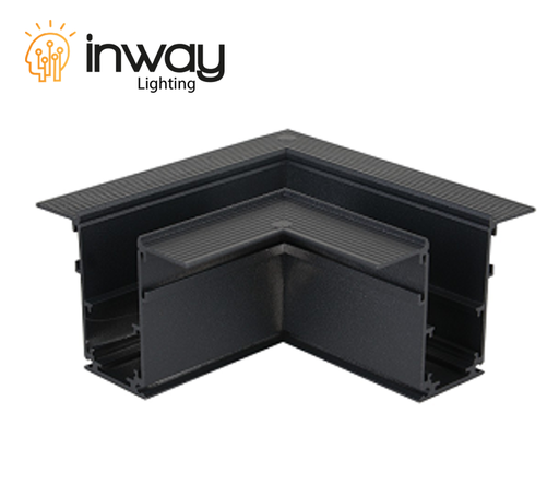 [IND-PR-01137] Conector Horizontal en L p/Riel de Empotrar / Masillable de 2.4 Metros p/Lámpara Magnética, 2 cables, 48Vdc y 20mm de ancho, Negro