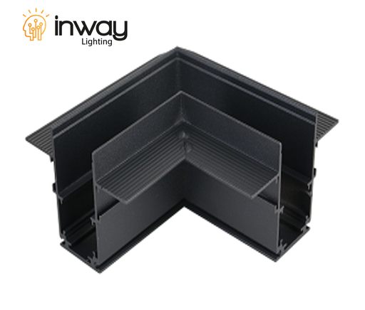 [IND-PR-01138] Conector Horizontal en L p/Riel de Empotrar de 2.4 Metros p/Lámpara Magnética, 2 cables, 48Vdc y 20mm de ancho, Negro