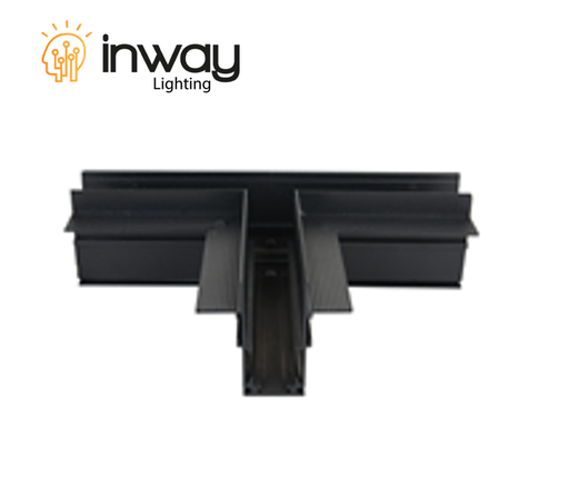 [IND-PR-01140] Conector Horizontal en T p/Riel de Empotrar de 2.4 Metros p/Lámpara Magnética, 2 cables, 48Vdc y 20mm de ancho, Negro