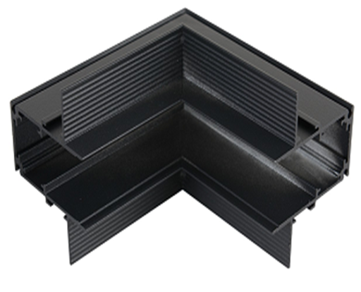 [IND-PR-01150] Conector Vertical en L p/Riel de Empotrar de 2.4 Metros p/Lámpara Magnética, 2 cables, 48Vdc y 20mm de ancho, Negro