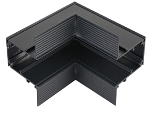 [IND-PR-01151] Conector Vertical en L p/Riel de Empotrar de 2.4 Metros p/Lámpara Magnética, 2 cables, 48Vdc y 20mm de ancho, Negro