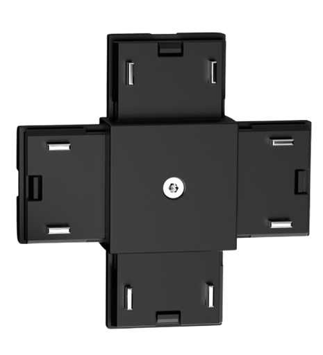 [IND-PR-01153] Conector en Cruz, p/Riel de Superficie 27mm de ancho de Lámpara Slim Magnética de 2 cables, 48Vdc, Negro