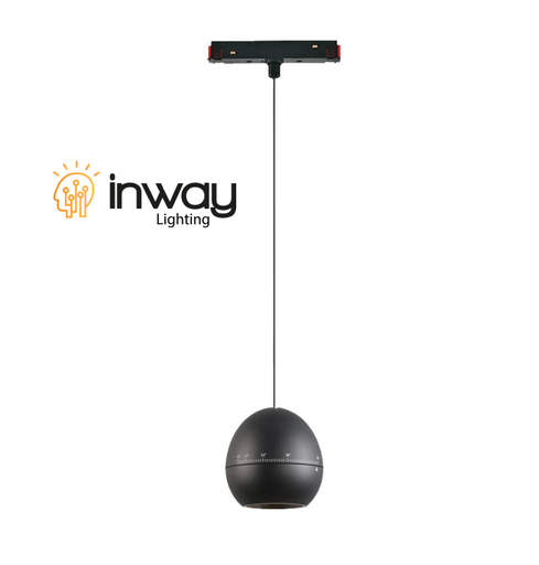 [IND-PR-01180] Lámpara Colgante Magnética LED tipo p/Riel de 20mm de ancho, 7W, 4000K Blanco Natural, 48Vdc, Diámetro: 100mm, Instalación: Empotrar o Superficie, 10-55 Grados, Negra