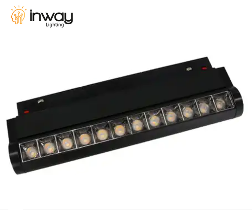 [IND-PR-01184] Lámpara Magnética LED p/Riel de 20mm de ancho con Rejilla / Ajustable, 12W, 9.13"(232mm), 4000K Blanco Natural, 48Vdc, Instalación: Empotrar o Superficie, 24 Grados, Negra