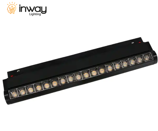 [IND-PR-01185] Lámpara Magnética LED p/Riel de 20mm de ancho con Rejilla / Ajustable, 18W, 13.22"(336mm), 4000K Blanco Natural, 48Vdc, Instalación: Empotrar o Superficie, 24 Grados, Negra