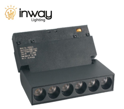 [IND-PR-01187] Lámpara Magnética LED p/Riel de 20mm de ancho con Rejilla / Foldable, 12W, 8.77"(223mm), 4000K Blanco Natural, 48Vdc, Instalación: Empotrar o Superficie, 24 Grados, Negra