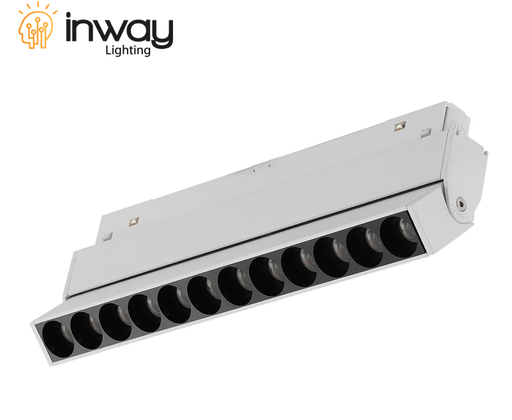 [IND-PR-01190] Lámpara Magnética LED p/Riel de 20mm de ancho con Rejilla, 12W, 8.77"(223mm), 4000K Blanco Natural, 48Vdc, Instalación: Empotrar o Superficie, 24 Grados, Blanco