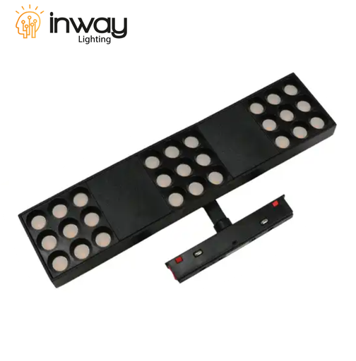 [IND-PR-01196] Lámpara Magnética LED tipo Spot Light p/Riel de 20mm de ancho con Rejilla, 27W, 11.02"(280mm), 4000K Blanco Natural, 48Vdc, Instalación: Empotrar o Superficie, 24 Grados, Negra