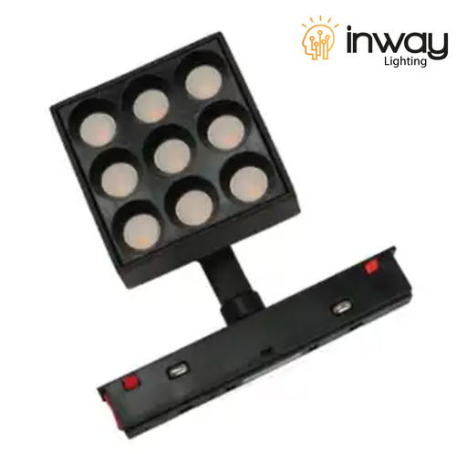 [IND-PR-01197] Lámpara Magnética LED tipo Spot Light p/Riel de 20mm de ancho con Rejilla, 9W, 2.55"(65mm), 4000K Blanco Natural, 48Vdc, Instalación: Empotrar o Superficie, 24 Grados, Negra