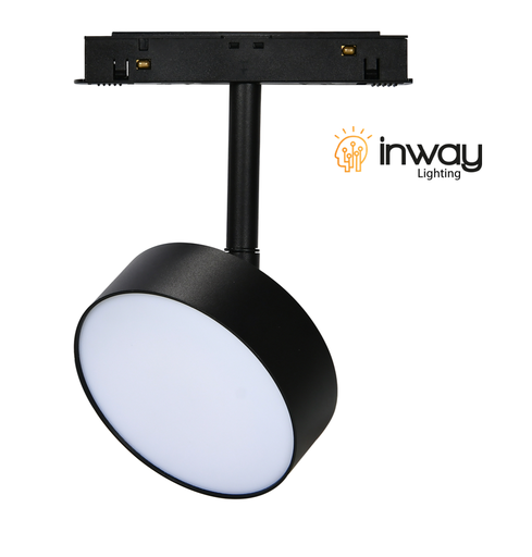 [IND-PR-01199] Lámpara Redonda de Superficie Magnética LED tipo Track Light p/Riel de 20mm de ancho, 24W, 4000K Blanco Natural, 48Vdc, Diámetro: 140mm, Instalación: Empotrar o Superficie, 120 Grados, Negra