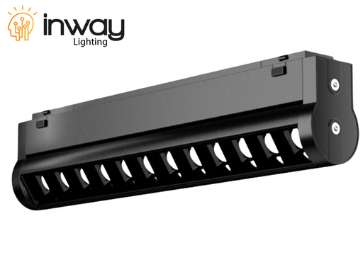 [IND-PR-01200] Lámpara Slim Magnética LED p/Riel de 27mm de ancho con Rejilla / Ajustable, 12W, 9.25"(235mm), 4000K Blanco Natural, 48Vdc, Instalación: Empotrar o Superficie, 24 Grados, Negra