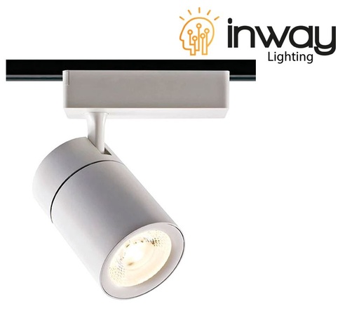 [IND-PR-01211] Lámpara de Riel (Track light) tipo COB de 2 cables, 15W, 4000K Blanco Natural, 100-260Vac, IP20, 38 Grados, Blanco, Dimensiones: Φ73x100mm