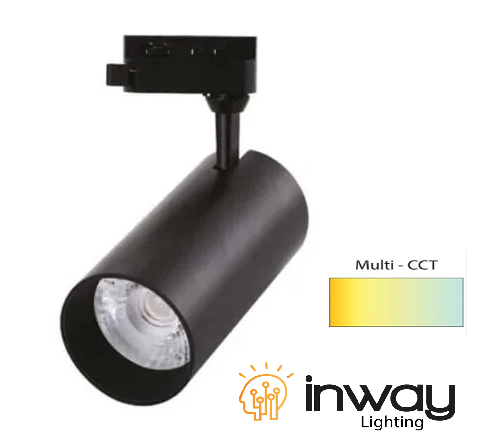 [IND-PR-01215] Lámpara de Riel (Track light) tipo COB de 2 cables, 24W, Múltiple CCT con Switch WW 3000K / NW 4000K / CW 6000K, 100-260Vac, IP20, 24 Grados, Cuerpo Negro