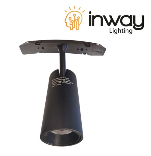 [IND-PR-01223] Lámpara de Superficie Magnética LED tipo Arco Spotlight p/Riel de 20mm de ancho, 5W, 4000K Blanco Natural, 48Vdc, Diámetro: 38mm, Instalación: Empotrar o Superficie, 36 Grados, Negra