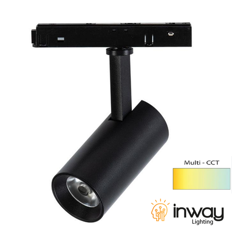 [IND-PR-01229] Lámpara de Superficie Magnética LED tipo Spotlight p/Riel de 20mm de ancho, 24W, Múltiple CCT con Switch WW 3000K / NW 4000K / CW 6000K, 48Vdc, Diámetro: 67mm, Instalación: Empotrar o Superficie, 24 Grados, Negra