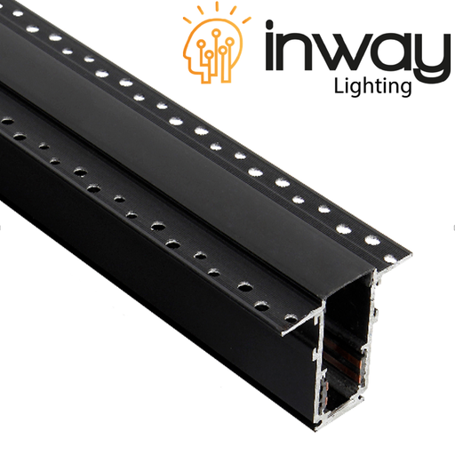 [IND-PR-01250] Riel de 20mm de ancho p/Lámpara Magnética de 48Vdc, 2.4 Metros, 2 cables, Instalación: Empotrar / Masillable, Negro