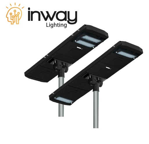 [IND-PR-01295] Lámpara Solar de Calle LED de 80W con Panel Integrado de 55Wp y Sensor de Movimiento, 6000K Blanco Frío, 140x78 Grados, Con Batería de Litio de 473Wh, 14.8V, 32000mAh, IP65, Negra, 150Lm/W