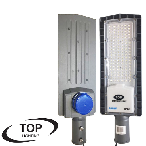 [IND-PR-01355] Lámpara de Calle LED SMD TOP tipo F con base para fotocelda Nema-3P, 100W, 6000K Blanco Frío, 100-277Vac, 70x150 Grados