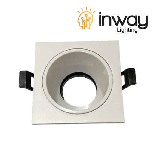 [IND-PR-01376] Base Cuadrada con Reflector Blanco p/Empotrar Bombilla, Dirigible, Dimensiones: 87x87x48mm, Blanco, Incluye zócalo GU10