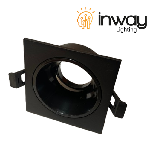 [IND-PR-01377] Base Cuadrada con Reflector Negro p/Empotrar Bombilla, Dirigible, Dimensiones: 87x87x48mm, Negro, Incluye zócalo GU10