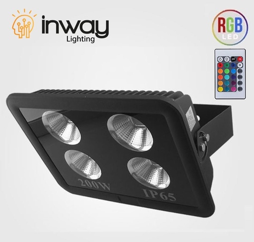 [IND-PR-01449] Reflector COB LED, 200W, 4x50W, RGB, 100-260Vac, IP65, 60 Grados, Con Memoria Interna, Con Control, Negro
