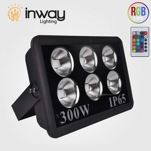 [IND-PR-01453] Reflector COB LED, 300W, 6x50W, RGB, 100-260Vac, IP65, 60 Grados, Con Memoria Interna, Con Control, Negro