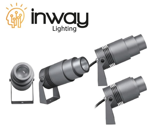 [IND-PR-01458] Reflector COB LED, DG-1200, 12W, 3000K Blanco Cálido, 100-265Vac, IP67, Ajustable de 10 a 60 Grados, Diámetro: 61mm, Gris Oscuro, Material: Aluminio