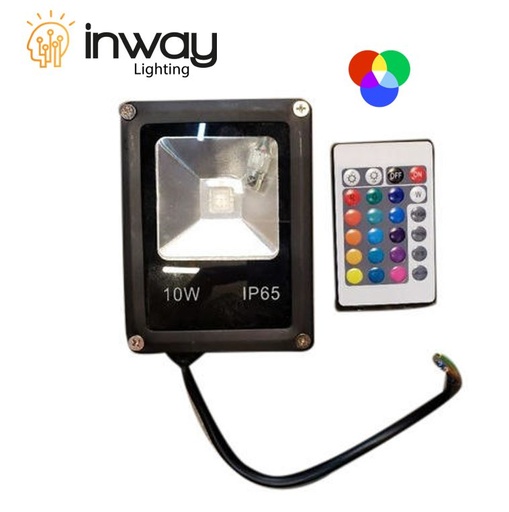 [IND-PR-01463] Reflector COB Slim, 10W, RGB, 85-265Vac, IP65, 120 Grados, Negra con Memoria Interna, Con Control
