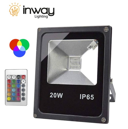 [IND-PR-01464] Reflector COB Slim, 20W, RGB, 85-265Vac, IP65, 120 Grados, Negra con Memoria Interna, Con Control