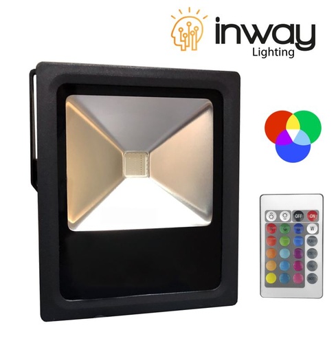 [IND-PR-01465] Reflector COB Slim, 30W, RGB, 85-265Vac, IP65, 120 Grados, Negra con Memoria Interna, Con Control