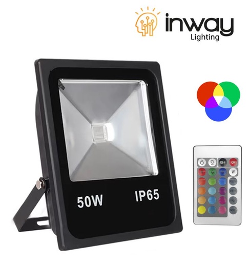 [IND-PR-01467] Reflector COB Slim, 50W, RGB, 85-265Vac, IP65, 120 Grados, Negra con Memoria Interna, Con Control