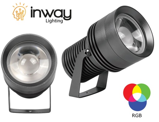 [IND-PR-01468] Reflector Circular LED, DG-1012, 12W, RGBW, 12Vdc, IP67, 30 Grados, Diámetro: 61mm, Gris Oscuro, Material: Aluminio, No incluye controlador