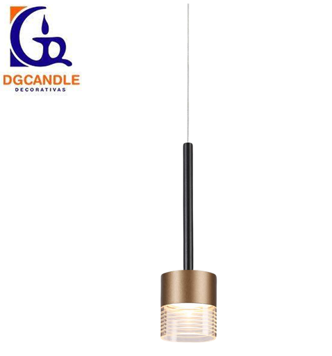 [IND-PR-00106] Lámpara LED Decorativa Colgante, DG50107P, 7W, 4000K Blanco Natural, 85-265Vac, Dimensiones: Φ74x1500mm, IP20, Negro con Pale Gold