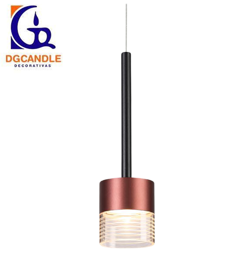 [IND-PR-00107] Lámpara LED Decorativa Colgante, DG50107P, 7W, 4000K Blanco Natural, 85-265Vac, Dimensiones: Φ74x1500mm, IP20, Negro con Rose Gold