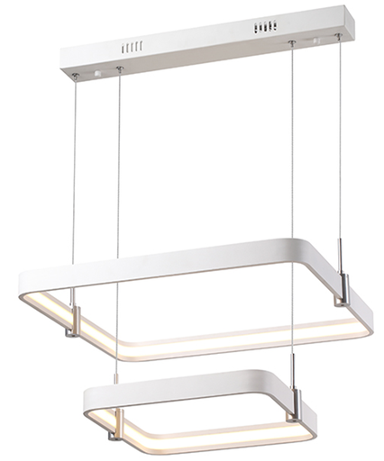 [IND-PR-00119] Lámpara LED Decorativa Colgante, DG50336P, 72W, 4000K Blanco Natural, 85-265Vac, Dimensiones: (410x380+610x580) x 1500mm, IP20, Blanco