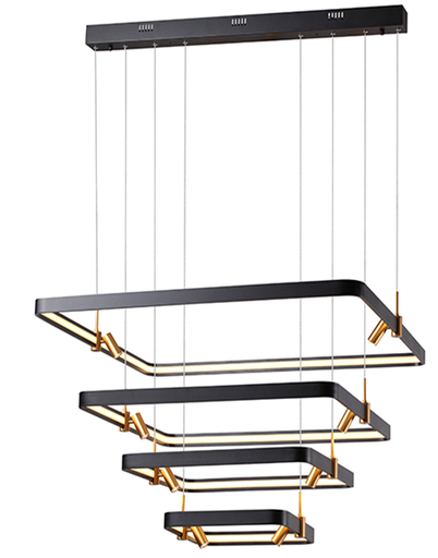 [IND-PR-00122] Lámpara LED Decorativa Colgante, DG50355P, 256W, 4000K Blanco Natural, 85-265Vac, Dimensiones: (410x380+610x580+810x780+1010x980) x 2000mm, IP20, Negro con dorado